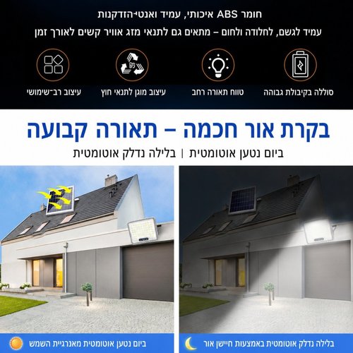 פרוז'קטור סולארי 100W + חיישן תנועה לבן חם ושלט אלחוטי