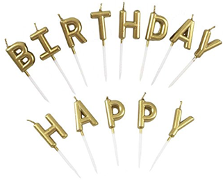 נרות כיתוב happy birthday זהב