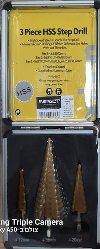 מקדח כרסום 3 יחידות מדורג ראש ביט ביטבאריזת מזוודה נוחה 490244