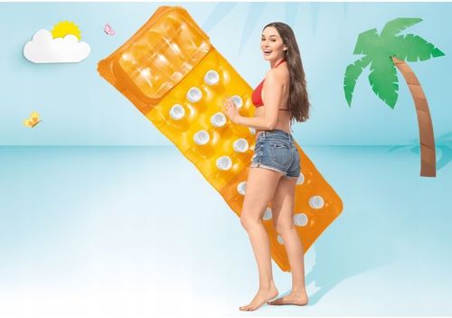 מזרן עם אפקט 'כוסות' מקרר כולל כרית לשימוש בים או בבריכה - כתום