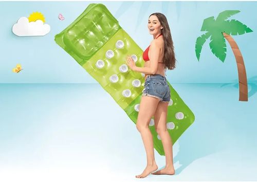 מזרן עם אפקט 'כוסות' מקרר כולל כרית לשימוש בים או בבריכה - ירוק