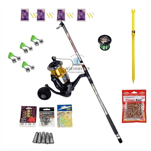 סט דיג מקצועי הכולל חכת 4.2 מטר Lion Puntera ורולר Tica Wolf 6000 עם אביזרים נלווים בחנות דיג ומחנאות