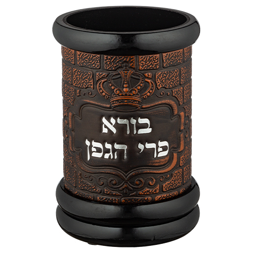 מעמד לבקבוק יין "כותל" מעץ עם פלקטה עור 