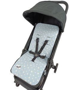 ריפודית דו-צדדית לעגלה 100% כותנה אורגנית במילוי ויסקו - כוכבים תכלת