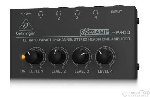 מגבר אוזניות קומפקטי 4 יציאות סטריאופוניות Behringer HA400