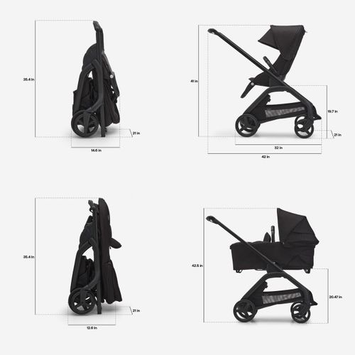 עגלת משולבת Bugaboo Dragonfly בוגבו דרגונפליי שלדה שחורה בד שחור גגון אדום 