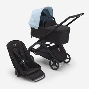 עגלת משולבת Bugaboo Dragonfly בוגבו דרגונפליי שלדה שחורה בד שחור גגון כחול סקיי ליין