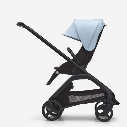 עגלת משולבת Bugaboo Dragonfly בוגבו דרגונפליי שלדה שחורה בד שחור גגון כחול סקיי ליין