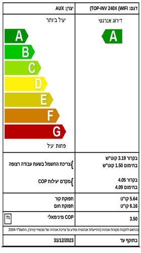 ‏מזגן עילי TOP INV 240X (WIFI) שנת 2022 Tornado טורנדו