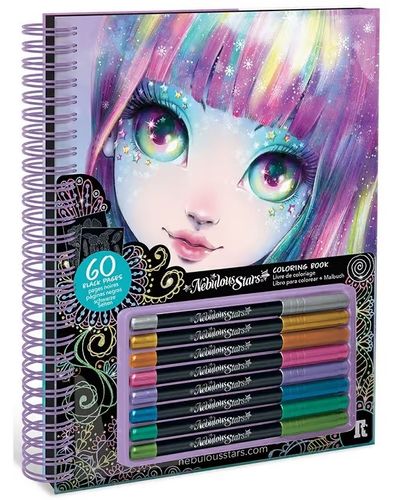 חוברת יצירה ייחודית נבולוס עם דפים שחורים ועטי ג'ל מטאליים צבעוניים