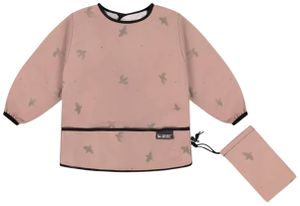 סינר עם שרוולים ארוכים לאוכל וליצירה + נרתיק אכסון -  ורוד עתיק ציפורים