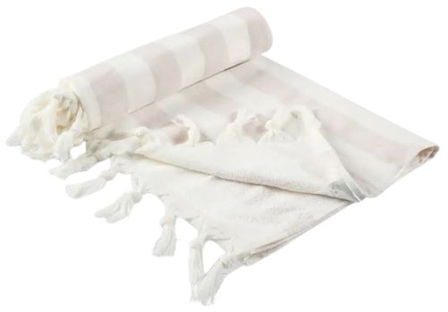 מגבת רחצה לבריכה ולים 100% כותנה עם טאסלים - ורוד בהיר פסים