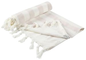 מגבת רחצה לבריכה ולים 100% כותנה עם טאסלים - ורוד בהיר פסים