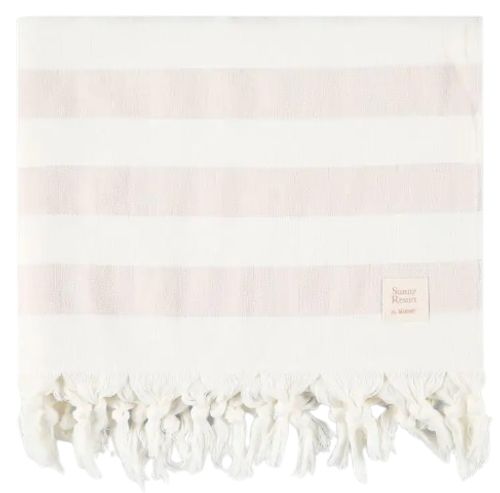 מגבת רחצה לבריכה ולים 100% כותנה עם טאסלים - ורוד בהיר פסים