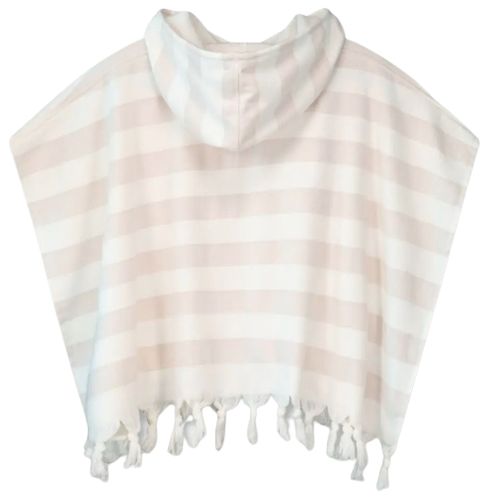 מגבת פונצ'ו לבריכה ולים 100% כותנה מידה 1-3 - ורוד בהיר פסים