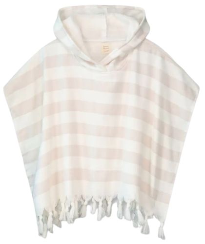 מגבת פונצ'ו לבריכה ולים 100% כותנה מידה 1-3 - ורוד בהיר פסים