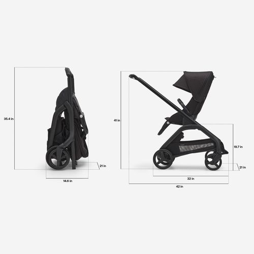 עגלת משולבת Bugaboo Dragonfly בוגבו דרגונפליי שלדה שחורה בד שחור גגון ורוד בוקר
