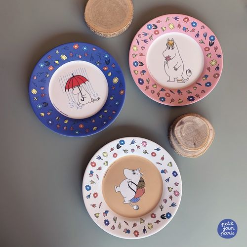 צלחת מומינים פרחים כחולה