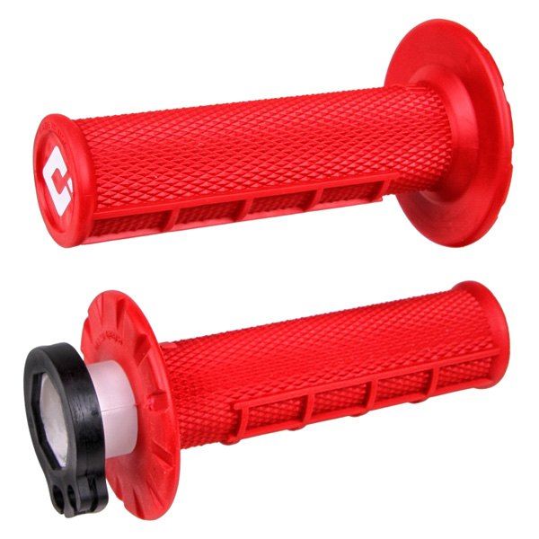 גריפים מוטוקרוס עם נעילה וידית מצערת - ODI HALF-WAFFLE V2 LOCK-ON MX GRIP אדום