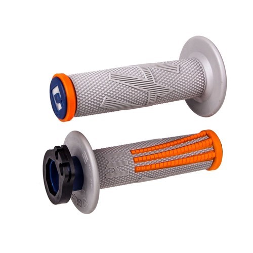 גריפים ODI EMIG PRO V2 בצבע אפור וכתום עם מערכת נעילה Lock-On, תרכובת רכה ודפוס יהלום לרכיבת מוטוקרוס מקצועית