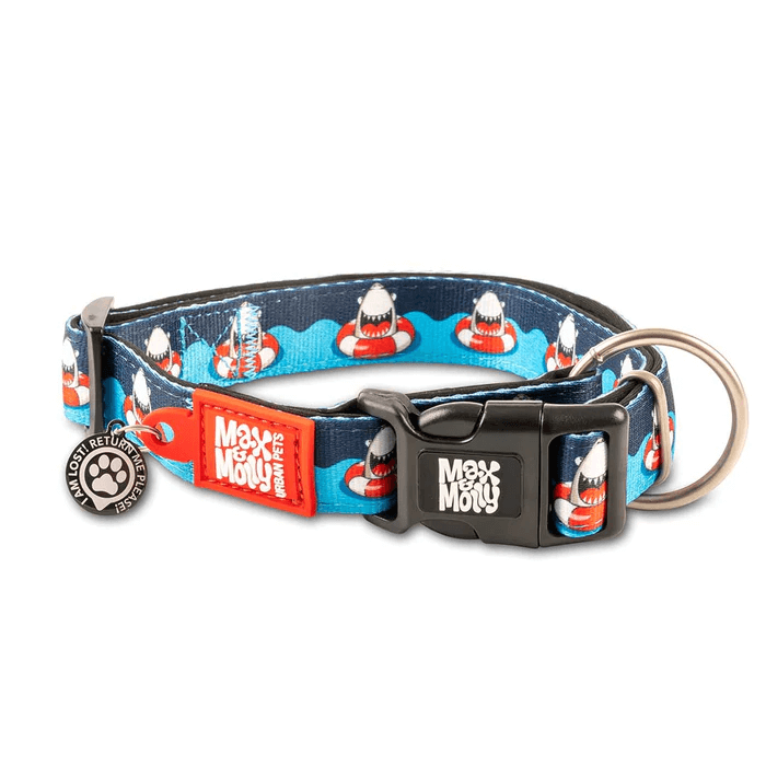 קולר לכלב מקס ומולי בעיצוב כריש DOG COLLAR - SHARK Max & Molly מידה S 