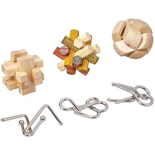 מארז עץ 6 משחקי חשיבה Puzzles set