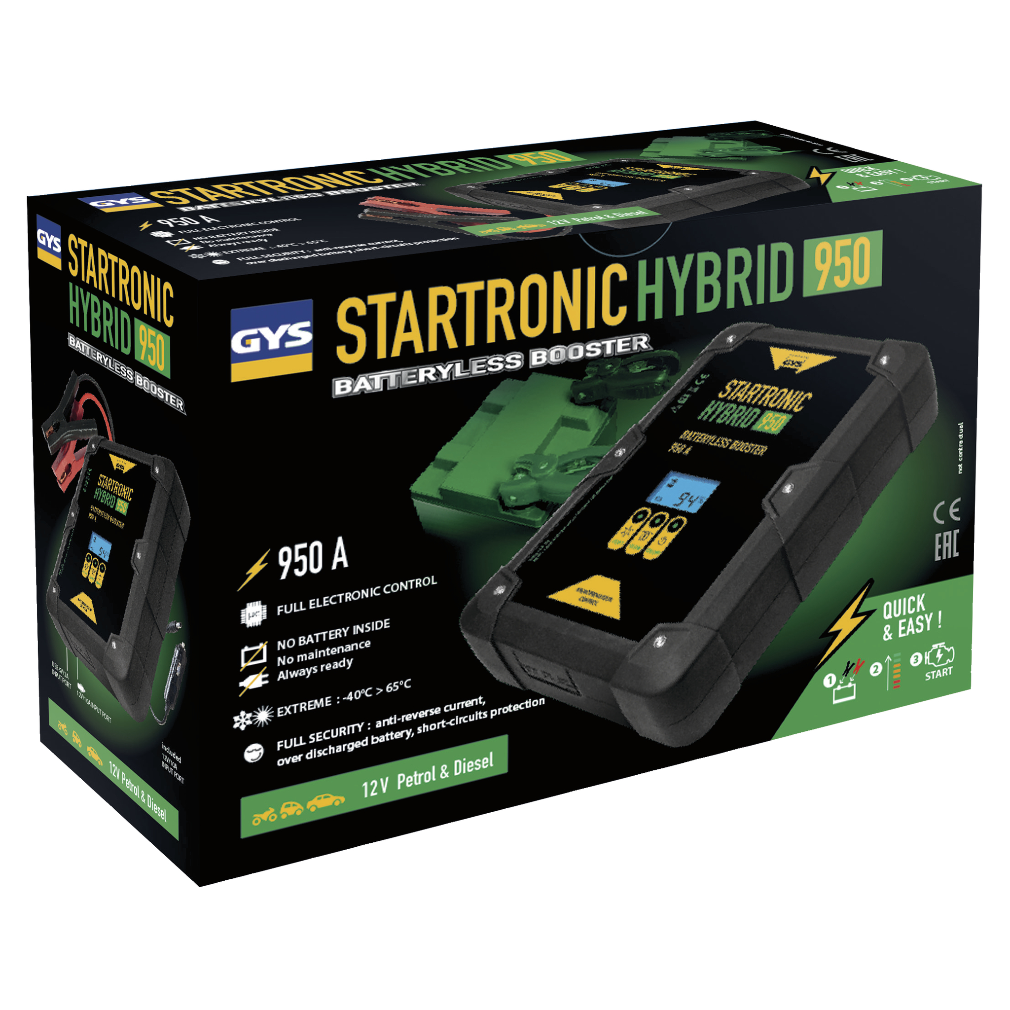בוסטר התנעה נייד GYS STARTRONIC HYBRID 950A 12V
