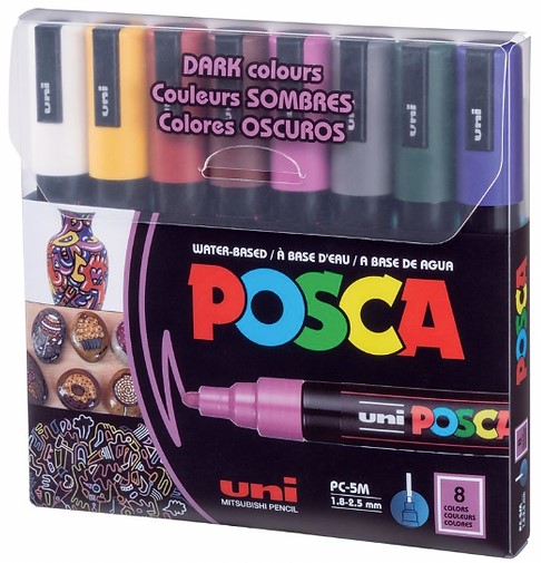 חדש! סט 8 טושי פוסקה בגוונים כהים  Posca  PC-5M, גווני חורף