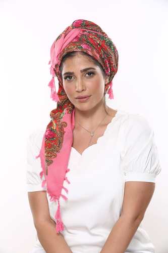 מטפחת רוסית גדולה נוף ורוד