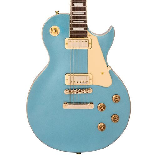 זוית נוספת Vintage V100M Mini Double Coil ReIssued Electric Guitar ~ Gun Hill Blue
