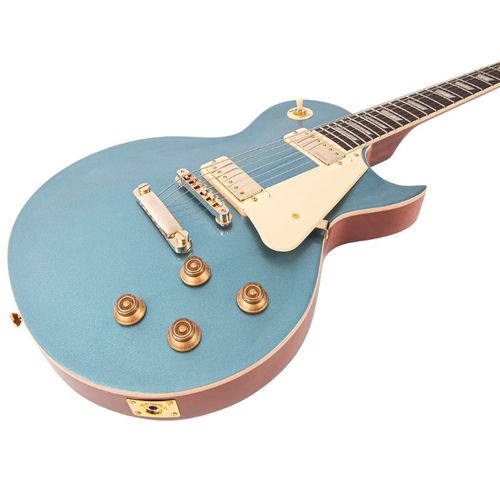 זוית נוספת Vintage V100M Mini Double Coil ReIssued Electric Guitar ~ Gun Hill Blue