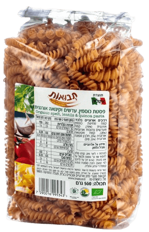פוסילי כוסמין עדשים וקינואה אורגני 400 ג