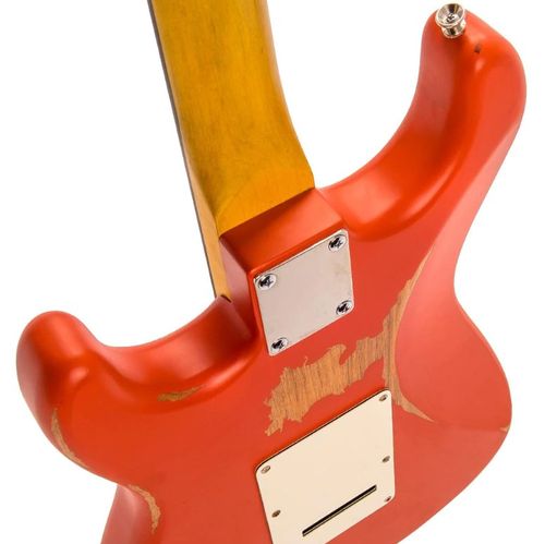 זוית נוספת Vintage V6 ICON Electric Guitar ~ Distressed Firenza Red