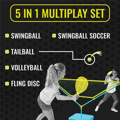 סווינגבול 5 ב 1 עם בסיס - סט חמישה משחקי כדור / ספורט כולל המשחק הקלאסי + 2 מחבטים (6+)