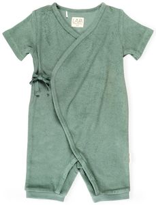 אוברול לתינוק עם שרוול קצר וקשירה מבד מגבת 100% כותנה - NB ירוק