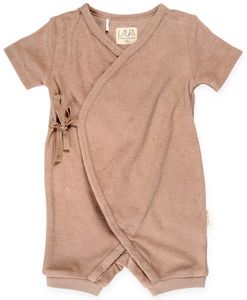 אוברול לתינוק עם שרוול קצר וקשירה מבד מגבת 100% כותנה - 0-3 ניוד