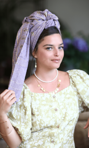 מטפחת רקמת אורי סגול אפור
