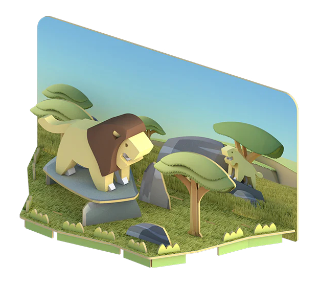 הרכבה אריה מגנטי עם שלד וסביבת מחיה 3D