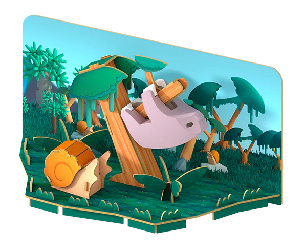 הרכבה עצלן מגנטי עם שלד וסביבת מחיה 3D