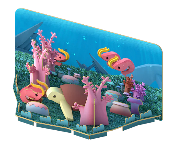 הרכבה צב ים מגנטי עם שלד וסביבת מחיה 3D
