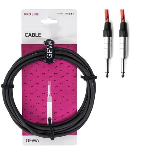 כבל PL 63 מקצועי 6 מטר לגיטרה בצבע אדום שחור Instrument cable mono Pro Line מבית GEWA (Germany)
