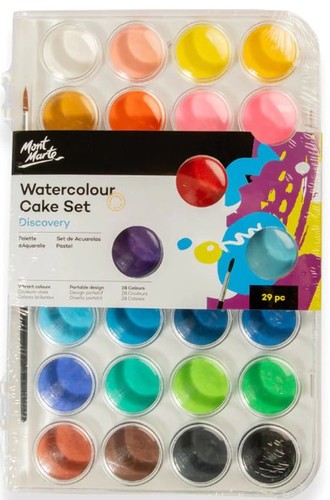 סט 28 צבעי מים בקופסת פלסטיק +מכחול MONT MARTE Cake set 