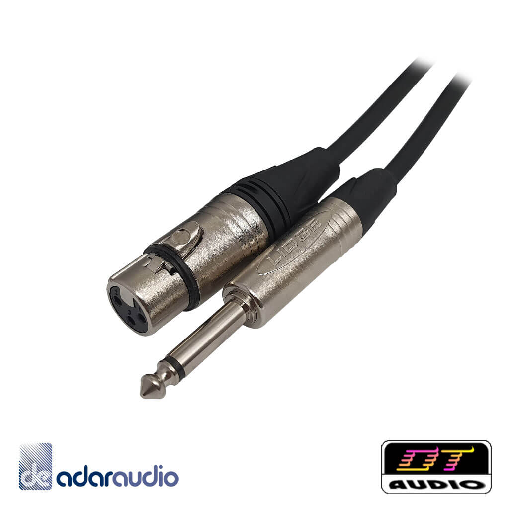 כבל מקצועי PL 6.3 זכר מונו ל-XLR נקבה - 10 מטר - DT-Audio
