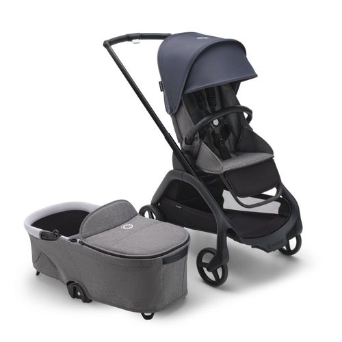 עגלת משולבת Bugaboo Dragonfly בוגבו דרגונפליי שלדה שחורה בד שחור גגון כחול סטורמי