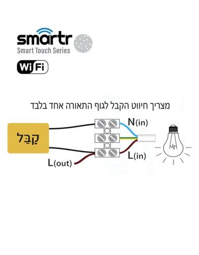 מפסק יחיד חכם לתאורה תואם מסגרת גוויס 1 מקום SMARTR 200W WF-GW1-200W-1.2A WIFI
