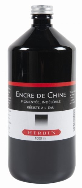 דיו שחור China Tinte  לציור וקליגרפיה HERBIN, נפח 1000 מ"ל