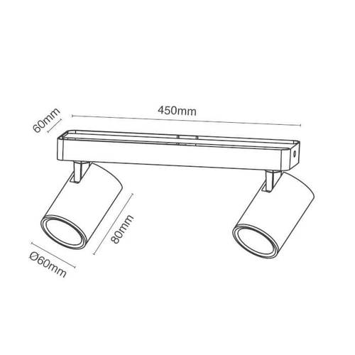 ספוט צילינדר רול קצר כפול על פס GU כולל נורות 7W שחור/לבן