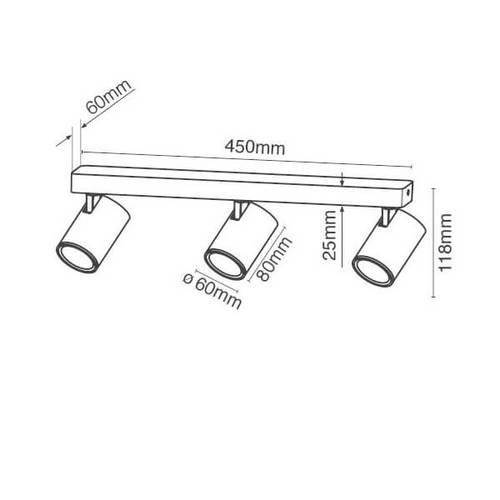 ספוט צילינדר רול קצר שלישיה על פס GU כולל נורות 7W שחור/לבן