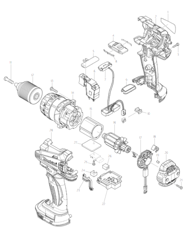 מברגה מקדחה רוטטת נטענת + סוללה 4 אמפר MAKITA DHP458 18V