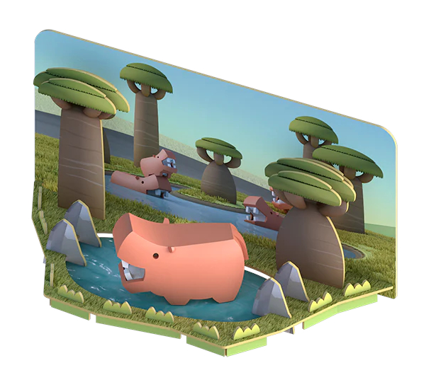 הרכבה היפופוטם מגנטי עם שלד וסביבת מחיה 3D